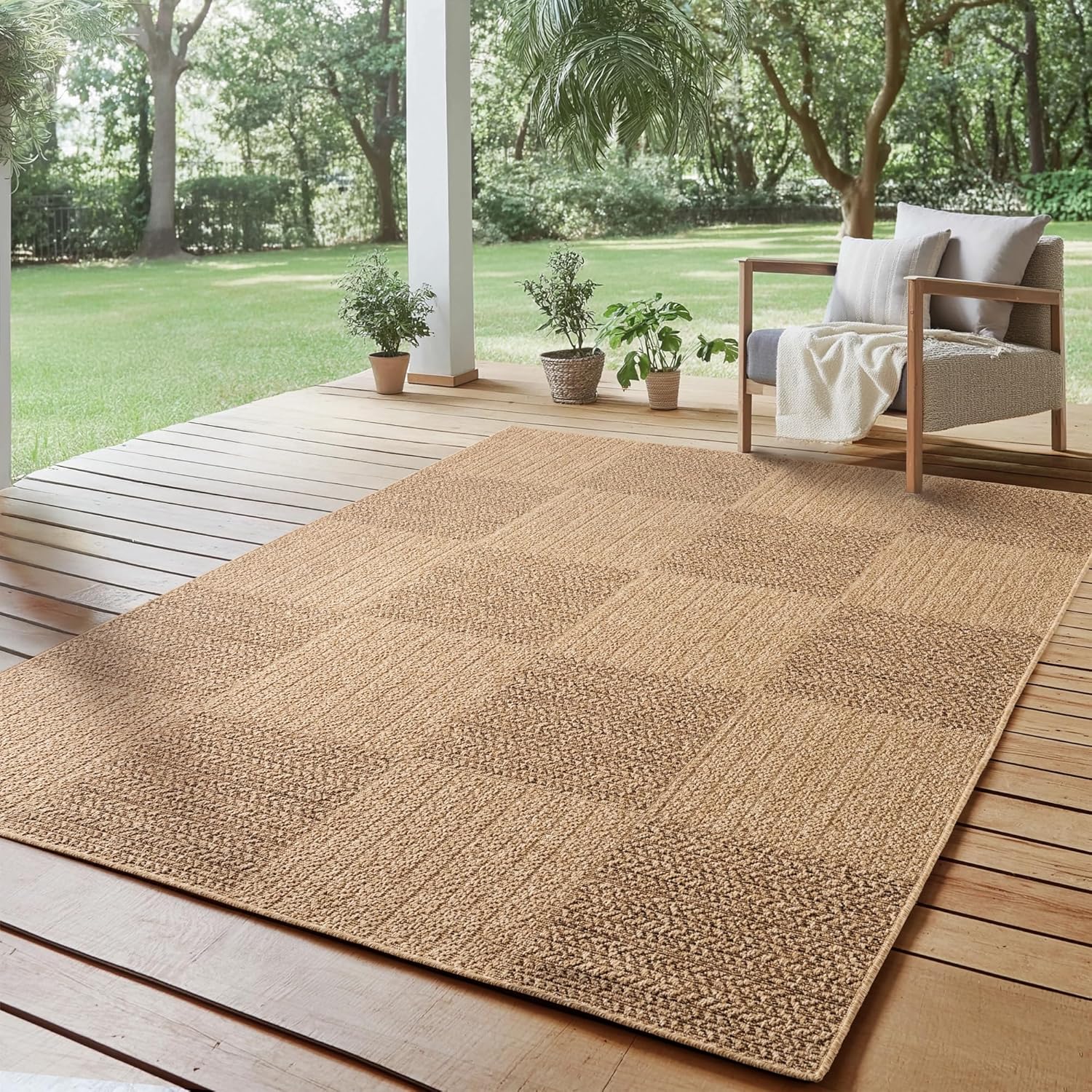 Indoor Outdoor Teppich Wetterfest- pflegeleicht im natürlichen Jute-Look, Sisal Teppich Wohnzimmer, Küche, Terrasse, Garten und Balkon, 120x170 cm