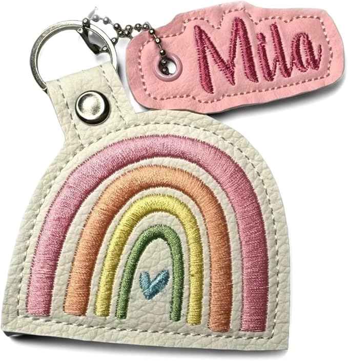 Generisch Schlüsselanhänger Regenbogen Name Anhänger Schlüsselring Rucksack Namensschild Kofferanhänger Schultasche personalisiert