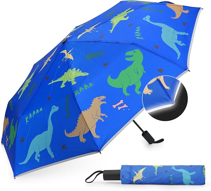 Regenschirm Kinder reflektierend, Taschenschirm mit Reflektorband, Regenschirm kinder für schulranzen, für Mädchen & Jungen